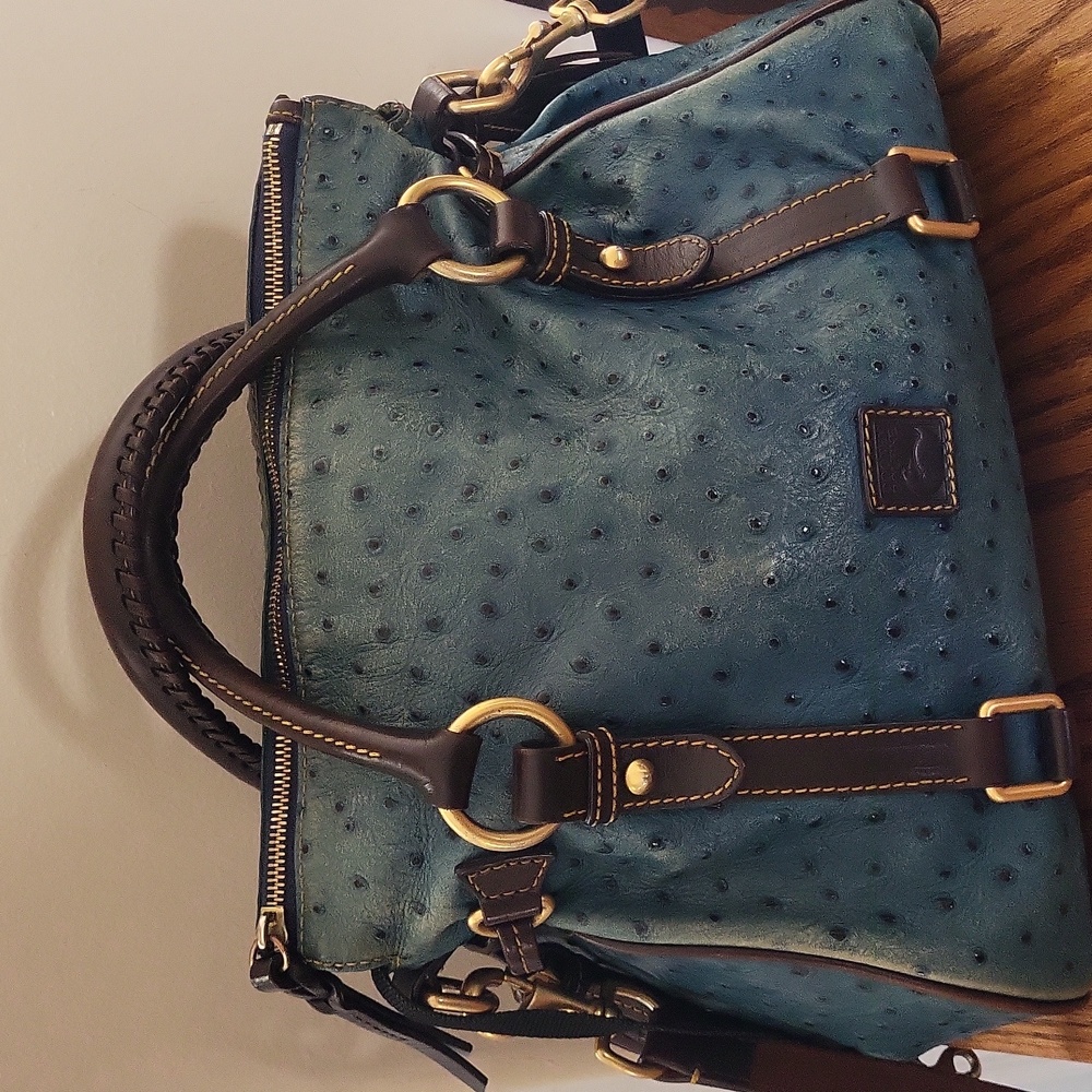 Dooney & Bourke Teal Ostrich Embossed Leather Crossbody Satchel